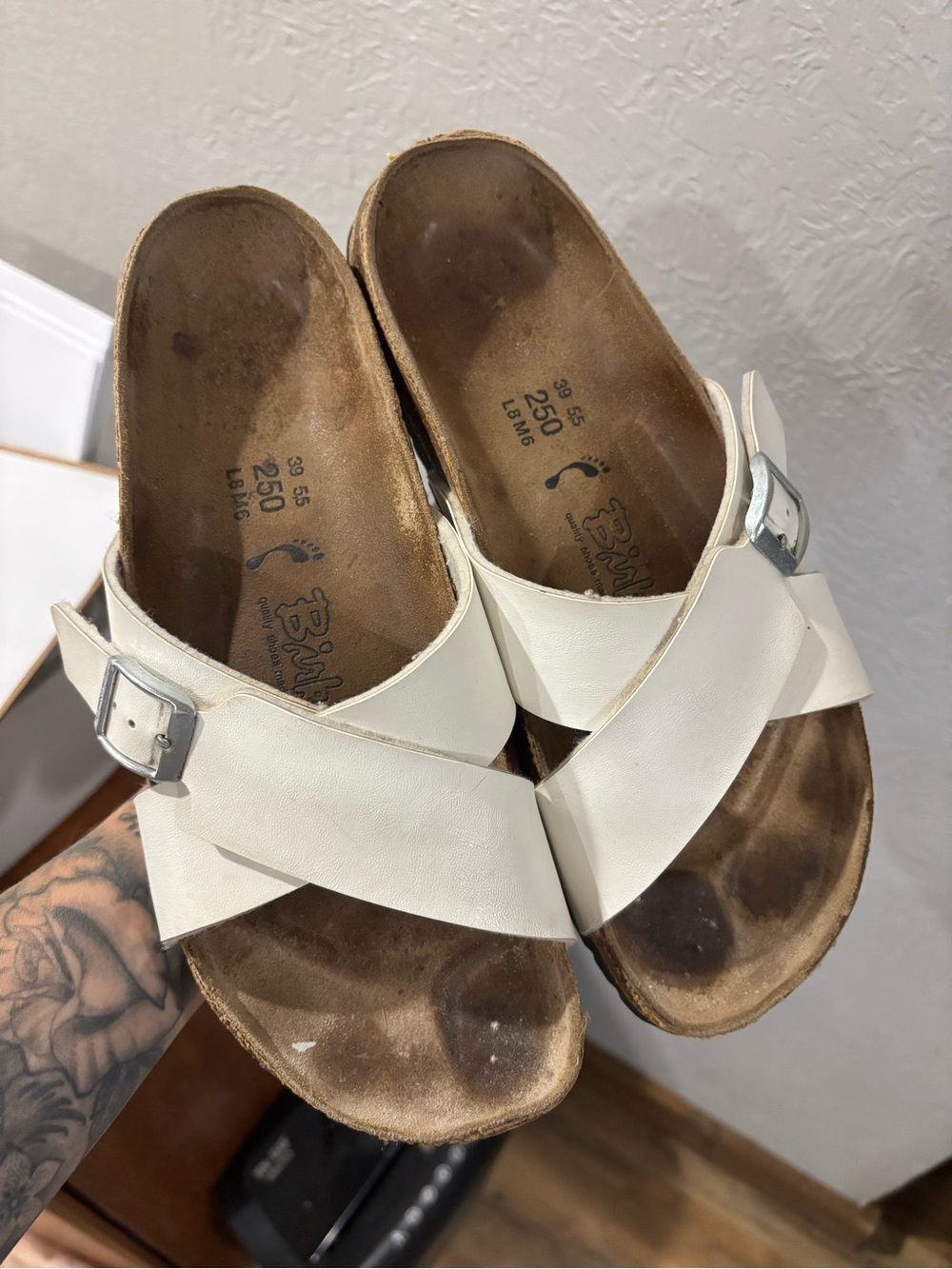Birki's Birkenstock White Santosa CrissCross Sandals Slides Women's US 8 EU 250